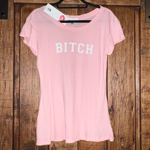 NWT Wildfox B!tch Short Sleeve Distressed Tee in Pink Size XS - Picture 2 of 4